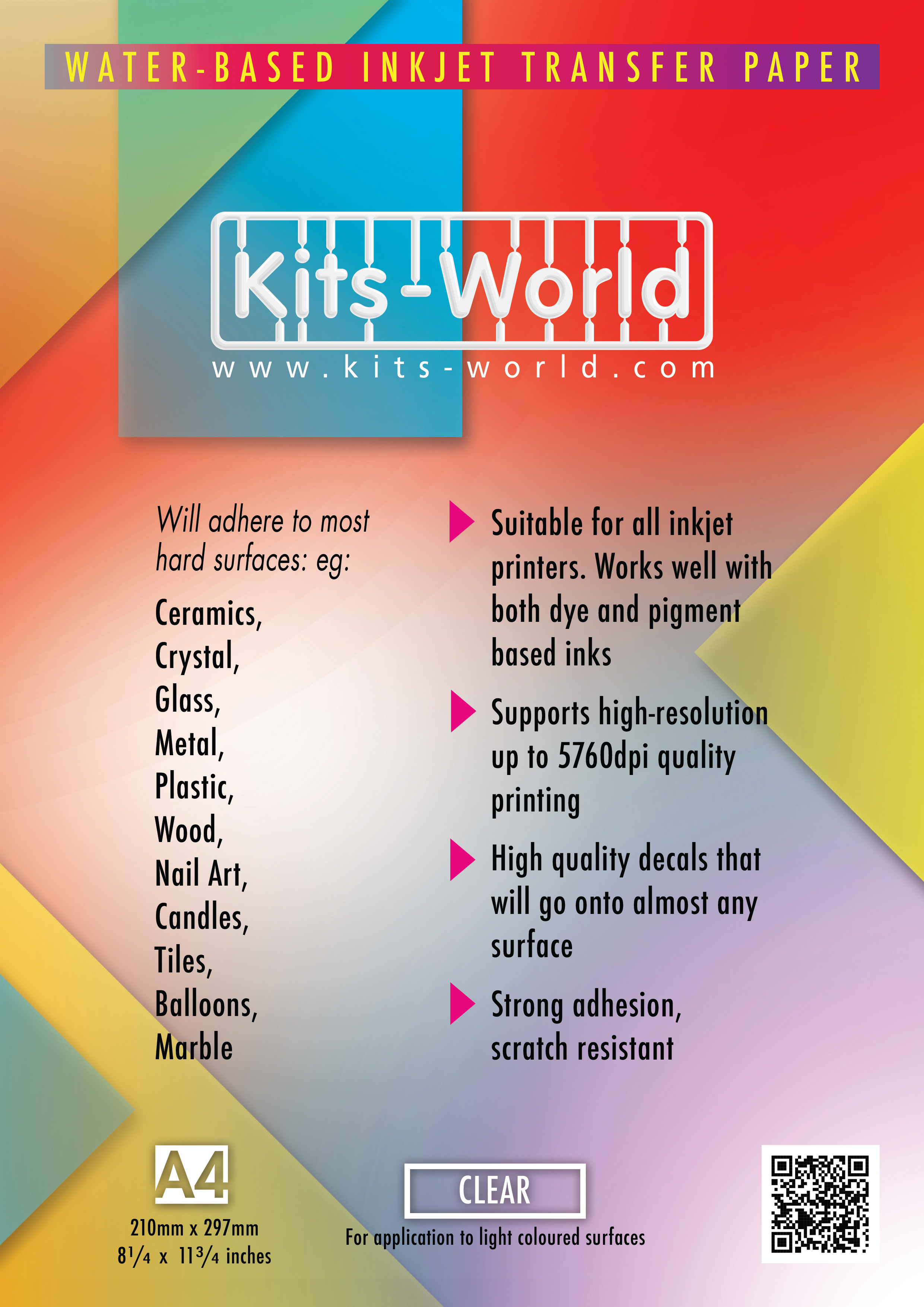 Kitsworld Kitsworld  - Inkjet Waterslide Decal Paper (Clear) - 3 Sheets Inkjet Waterslide Decal Paper (Clear) - 3 Sheets - A4 